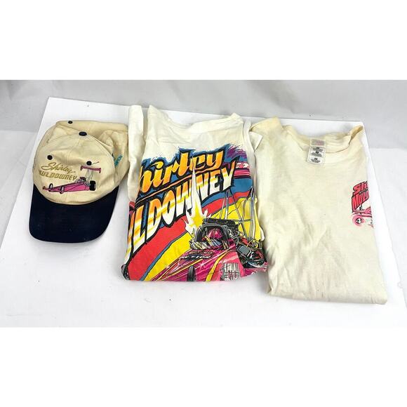 VTG Lot of 3 Signed Shirley Muldowney Cap Graphic Tee Drag Racing 90s TShirt Hat - Picture 1 of 16